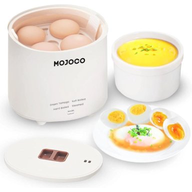 MOJOCO MINI OLLA ELÉCTRICA PARA HUEVOS DUROS, SUAVES Y ONSEN TAMAGO | BLANCO