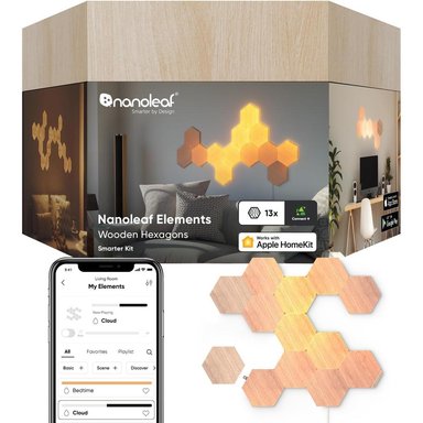 NANOLEAF ELEMENTS PANELES LED HEXAGONALES MADERA (PAQUETE DE 13)