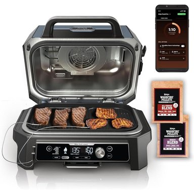 NINJA PARRILLA Y AHUMADOR WOODFIRE PRO OG951 7 EN 1, | NEGRO/AZUL - 1
