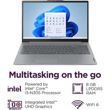 LAPTOP IDEAPAD SLIM 3I I3-N305 LENOVO 15.6' 128GB SSD 8GB RAM W11 S - TECLADO INGLÉS | ARCTIC GRAY - 3