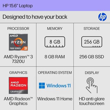 LAPTOP HP 15.6' RYZEN 3 7320U 8GB RAM 256GB SSD | PLATA - 2