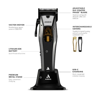 CORTADORA DE CABELLO ANDIS RECON 562446 PROFESIONAL INALÁMBRICA | NEGRO/DORADO - 5