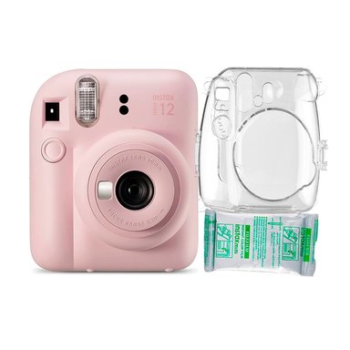 CÁMARA FUJIFILM MINI 12 INSTAX ROSADO FLOR+ESTUCHE TRANSPA+PELIX10 - 1