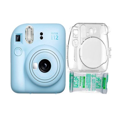 CÁMARA FUJIFILM MINI 12 INSTAX AZUL PASTEL+ESTUCHE TRANSPA+PELIX10 - 1