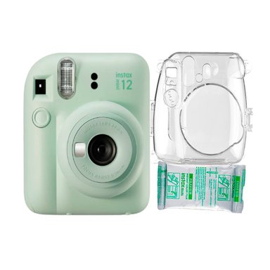 CÁMARA FUJIFILM MINI 12 INSTAX VERDE MENTA+ESTUCHE TRANSPA+PELIX10 - 1