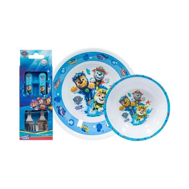 VAJILLA INFANTIL SCOOL MULTICOLOR PAW PATROL + CUBIERTO AQUAPUPS MELAMINE