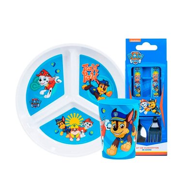 VAJILLA SCOOL INFANTIL PAW PATROL DIVISION + VASO + CUBIERTO 703806 AZUL