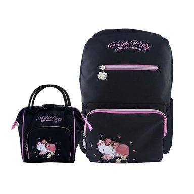 MOCHILA HELLO KITTY ANIVERSARIO NEGRO+ LONCHERA 50 AÑOS SCOOL - 1