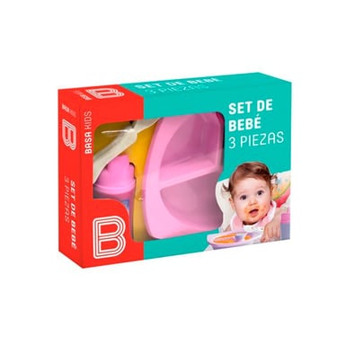 VAJILLA BEBE TERMICA BASA PDIVISION+VASO+CUBIERTO ROSADO - 2