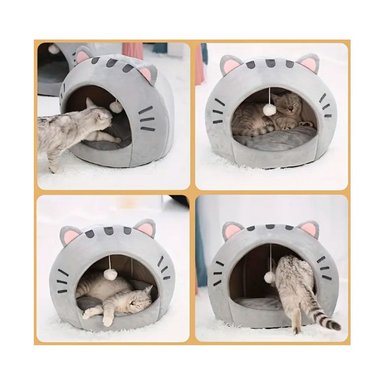 CAMA DE GATO CON DISEÑO CUEVA GATUNA + COJIN - 3