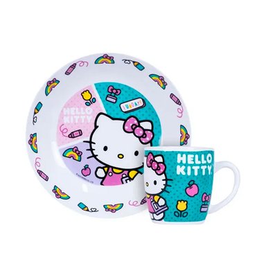 VAJILLA INFANTIL HELLO KITTY + TAZA SCOOL CERAMICA 703090