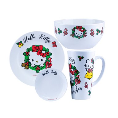 VAJILLA JUVENIL CERAMICA 4PZ HELLO KITTY SCOOL