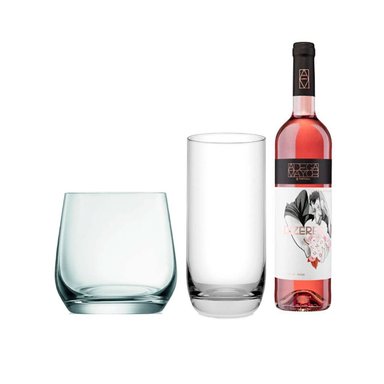 SET VASOS FERRAND X 12 PZAS LONG DRINK Y ROCK SPECIAL + VINO DIZERES ROSADO