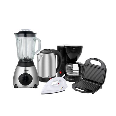 COMBO LICUADORA IMACO+CAFETERA+ SANDIWCH GRILL+HERVIDOR +PLANCHA