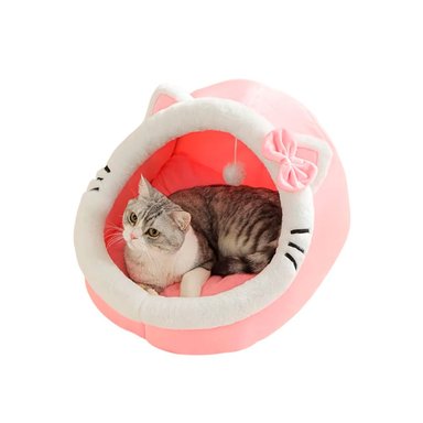 CAMA DE GATO CON DISEÑO CUEVA GATUNA ROSA + COJIN