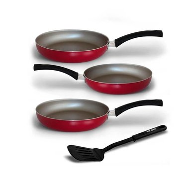 SARTEN RECORD TRIPACK NRO 18 22 24 ROJA + ESPATULA