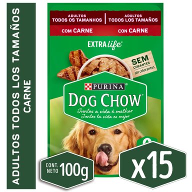 COMIDA PARA PERRO DOG CHOW ADULTO CARNE 15X100GR - 1