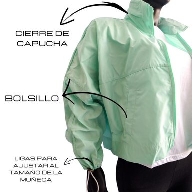 CASACA RUNNING MUJER NISA VERDE AGUA CORTAVIENTO CROP - 4