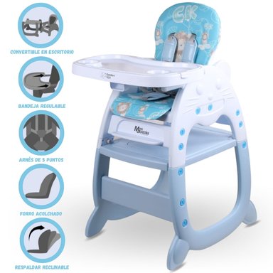 SILLA COMER CONFORT KIDS GATITO DELUXE CELESTE CLARO 3 EN 1