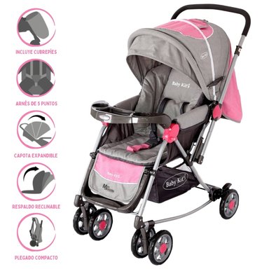COCHE CUNA BABY KITS FLIP MECEDORA ROSADO