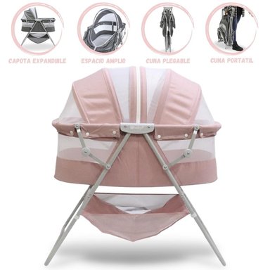 CUNA EBABY DOLLY METAL ROSADO PORTÁTIL PLEGABLE