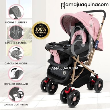 COCHE CUNA BABY HAPPY VINTAGE ROSADO BEBÉ CLASIC