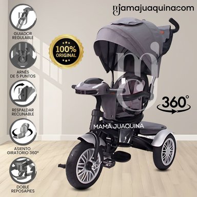 TRICICLO EBABY ZOE GRIS GUIADOR 3 EN 1