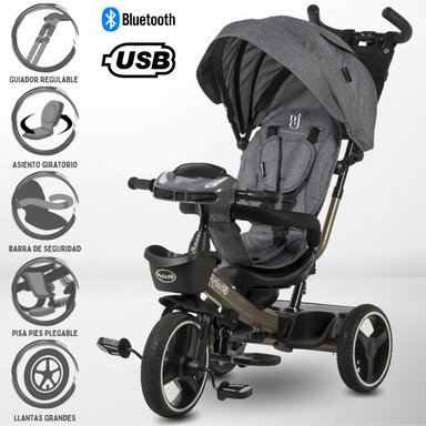 TRICICLO EBABY DERIO GRIS GUIADOR 3 EN 1