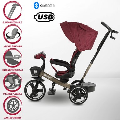 TRICICLO EBABY DERIO ROJO GUIADOR 3 EN 1