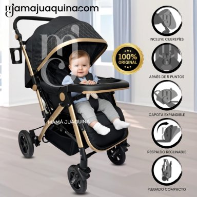 COCHE CUNA DE LUJO «MILOS GOLDEN» BLACK