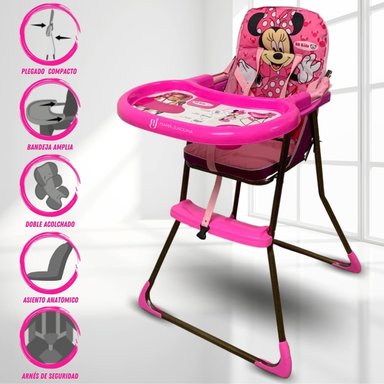 SILLA COMER BEBE MINNIE ROSADO PLEGABLE
