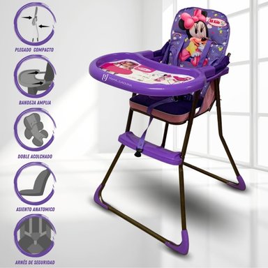 SILLA COMER BEBE MINNIE LILA CLARO PLEGABLE