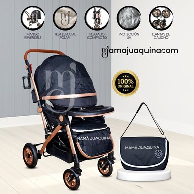 COCHE CUNA DE LUJO «BARCELONA» CON BOLSO PAÑALERO NEGRO