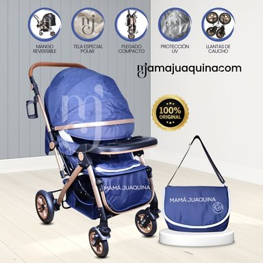 COCHE CUNA DE LUJO «BARCELONA» CON BOLSO PAÑALERO AZUL