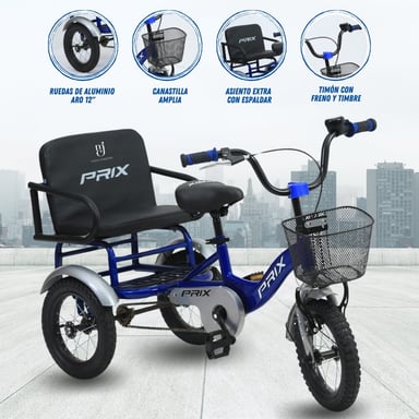 TRICICLO CONFORT TRENO AZUL DOBLE ASIENTO - 1