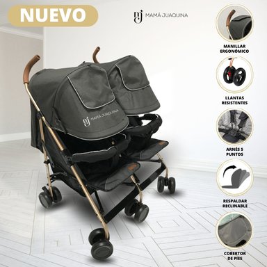 COCHE CUNA EBABY EBABY GOLD GRIS BASTÓN MELLICERO