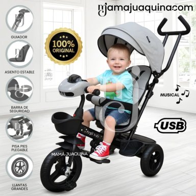 TRICICLO KIDS CUTE AVENTURE GRIS GUIADOR