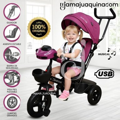 TRICICLO KIDS CUTE AVENTURE MORADO GUIADOR