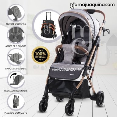 COCHE PASEO EBABY SUNNY GOLD GRIS MALETA