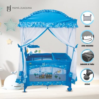 CUNA CORRAL KINGDOM MAJESTIC ARABIC ALUMINIO CELESTE 2 EN 1