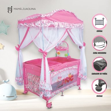 CUNA CORRAL KINGDOM MAJESTIC ARABIC ALUMINIO ROSADO 2 EN 1