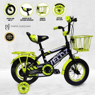 BICICLETA VELOZ NIÑO ARO 12 MONTAÑERITA LIMÓN