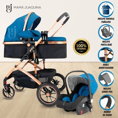 COCHE MOISÉS BABY CRAFT VERONA GOLD AZUL 4 EN 1 CON PORTA BEBÉ
