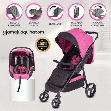 COCHE PASEO EBABY CAZZU ROSADO CON PORTA BEBÉ