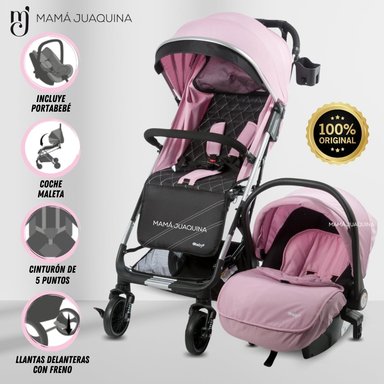 COCHE DE PASEO MALETA «DOLCE PRAGA» CON PORTABEBÉ ROSADO