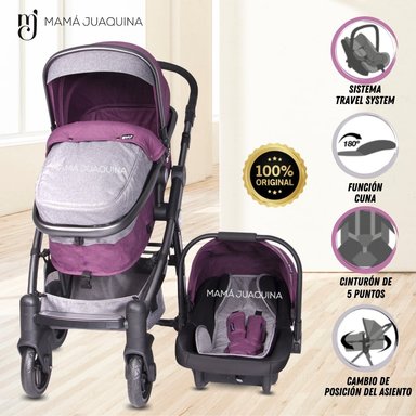 COCHE CUNA EBABY MILE MORADO MOISÉS LUJO CON PORTABEBÉ