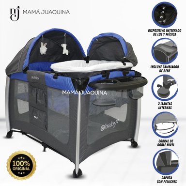 CUNA CORRAL EBABY MALASIA ALUMINIO AZUL LUJO EDICIÓN LIMITADA