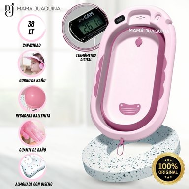 BAÑERA ZUMAR PORTÁTIL CON TERMÓMETRO DIGITAL ROSADO