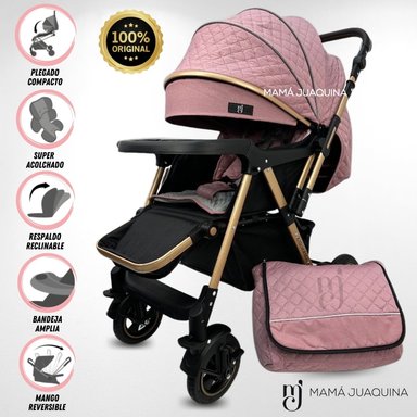 COCHE CUNA BABY BOMBSHELL ROSADO DE LUJO CON BOLSO PAÑALERO