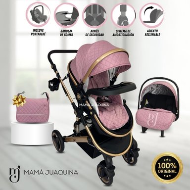 COCHE CUNA BABY GRAND LUMIERE ROSADO MOISÉS 4 EN 1 CON PORTABEBÉ